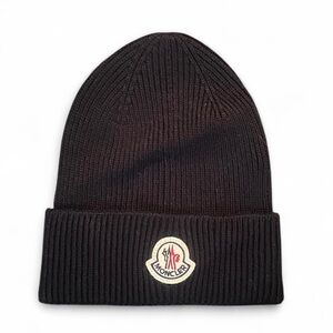 Moncler Dark Navy Ribbed Beanie with Logo Tag